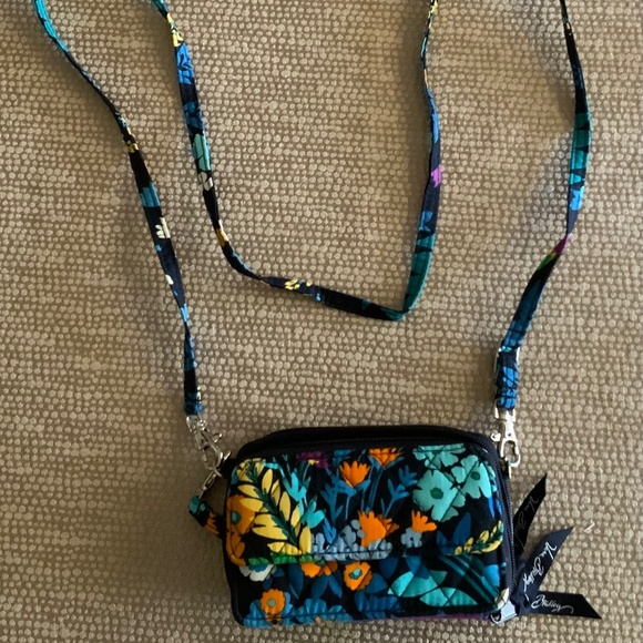 VERA BRADLEY CROSS BODY WALLET BLUE FLORAL 4” by 6” - Picture 1 of 5